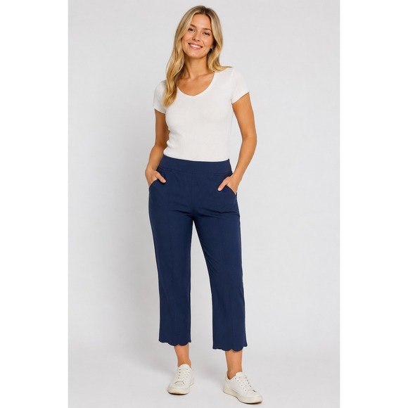 Anthony's Resort Wear Pants - Anthony's Resort Wear Navy Crop Pants Scallop Hem Stretch Preppy Coastal Size 10